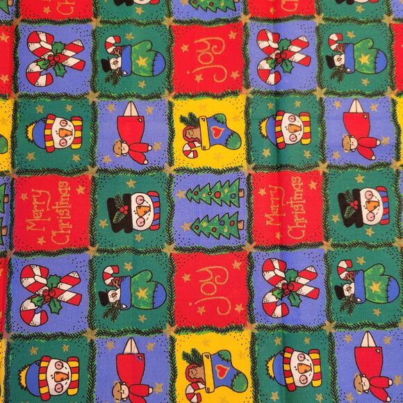 Cotton Fabric Christmas Squares Snowman Tree Candy Cane Joy 18 x 44” Holiday - Picture 12 of 14